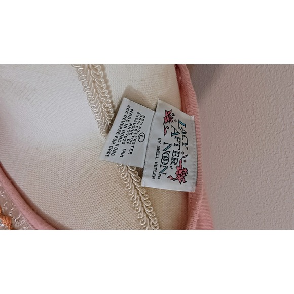 Vintage Lacy Afternoon Pink beaded Embroidered Floral Fringe Top Women's large - Picture 8 of 11